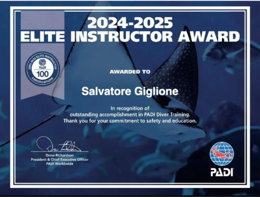 PADI Elite Instructor Award 2024-2025 awarded to Salvatore Giglione
